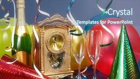  Presentation with end year party - Presentation theme featuring end year celebration - table clock showing midnight party background and a ocean colored foreground