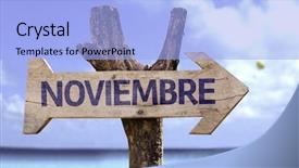  Presentation with agenda - Theme having agenda invitation - november in spanish wooden sign background and a light blue colored foreground