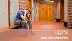  Presentation with sad lonely student sitting - Amazing presentation theme having end year results - sad student sitting backdrop and a coral colored foreground