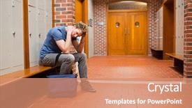  Presentation with sad lonely student sitting - Presentation theme with end year results - tired student sitting background and a coral colored foreground