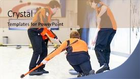  Presentation with curling - Presentation theme featuring ending slide - curling team in action delivering background and a coral colored foreground