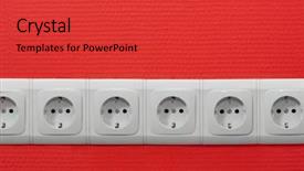  Presentation with magnetic effect electric current - Beautiful presentation theme featuring endless row of electric outlets backdrop and a  colored foreground