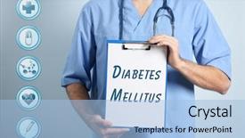  Presentation with diabetes mellitus - Presentation enhanced with endocrine - health care concept doctor holding background and a light blue colored foreground