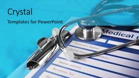  Presentation with medical clipboard - Beautiful slide set featuring endocrine - medical stethoscope and clipboard backdrop and a teal colored foreground