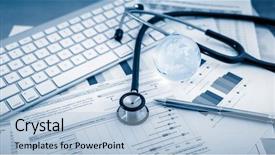  Presentation with endocrine - Presentation design featuring endocrine - stethoscope with financial background and a light blue colored foreground