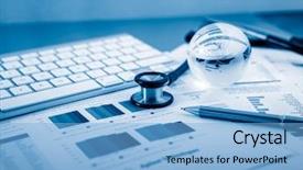  Presentation with financial system - Colorful presentation theme enhanced with endocryne system - stethoscope with financial backdrop and a light blue colored foreground