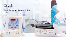  Presentation with dental office - Cool new slide deck with endodontics - equipment and dental instruments backdrop and a sky blue colored foreground