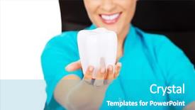  Presentation with endodontics - Slide deck featuring endodontics - female dentist holding tooth model background and a teal colored foreground