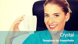  Presentation with orthodontics orthodontic model and dentist - Audience pleasing presentation theme consisting of endodontics - female dentist holding tooth model backdrop and a  colored foreground