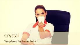  Presentation with orthodontics orthodontic model and dentist - Audience pleasing PPT theme consisting of endodontics - female dentist holding tooth model backdrop and a  colored foreground