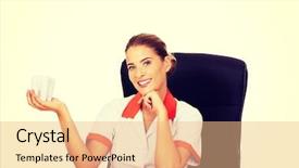  Presentation with dentist - Cool new slides with endodontics - female dentist holding tooth model backdrop and a coral colored foreground