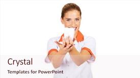  Presentation with dentist - Slides featuring endodontics - portrait of female dentist holding background and a sky blue colored foreground