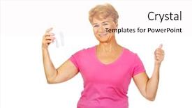  Presentation with small tooth - Amazing slide set having endodontics - smiling senior woman holding backdrop and a  colored foreground