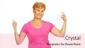  Presentation with kidney transplant holding a model - Slide set enhanced with endodontics - smiling senior woman holding background and a coral colored foreground