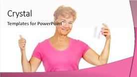  Presentation with small tooth - Presentation having endodontics - smiling senior woman holding background and a  colored foreground