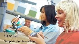  Presentation with dental laboratory - PPT theme featuring endodontics - three dental technicians working background and a coral colored foreground