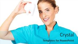  Presentation with orthodontics orthodontic model and dentist - Beautiful PPT layouts featuring endodontics - young female dentist holding tooth backdrop and a  colored foreground