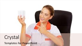  Presentation with temple of the sacred tooth - Audience pleasing PPT theme consisting of endodontics - young female dentist holding tooth backdrop and a  colored foreground