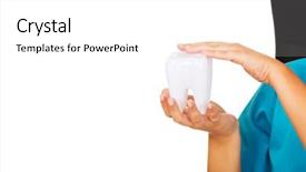  Presentation with endodontics - Presentation design enhanced with endodontics - young female dentist holding tooth background and a white colored foreground