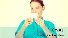  Presentation with endodontics - Amazing presentation having endodontics - young female dentist holding tooth backdrop and a teal colored foreground