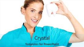  Presentation with orthodontics orthodontic model and dentist - Beautiful presentation featuring endodontics - young female dentist holding tooth backdrop and a  colored foreground