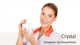  Presentation with endodontics - Beautiful theme featuring endodontics - young female dentist holding backdrop and a lemonade colored foreground