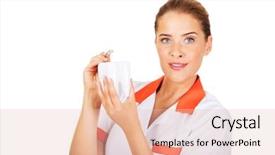  Presentation with dentist - Slide deck consisting of endodontics - young female dentist holding background and a lemonade colored foreground