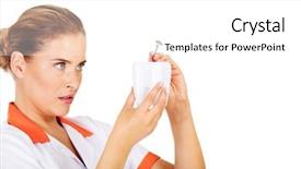  Presentation with dentist - Slide deck consisting of endodontics - young female dentist holding background and a white colored foreground