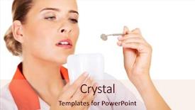  Presentation with endodontics - Amazing slide deck having endodontics - young female dentist holding backdrop and a coral colored foreground