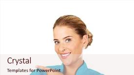  Presentation with dentist - Amazing slide set having endodontics - young female dentist shows something backdrop and a lemonade colored foreground