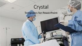  Presentation with endoscopy - Colorful presentation design enhanced with endoscopy - two surgeons preparing for surgery backdrop and a light gray colored foreground