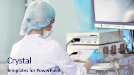  Presentation with operating room - Slide deck having endoscopy - young doctor in operating room background and a sky blue colored foreground