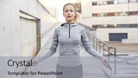  Presentation with woman sport - Audience pleasing PPT theme consisting of endurance sports - fitness sport people exercising backdrop and a light gray colored foreground