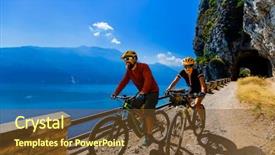  Presentation with man riding big bike motor - Cool new PPT theme with enduro flow sentiero ponale trail backdrop and a tawny brown colored foreground