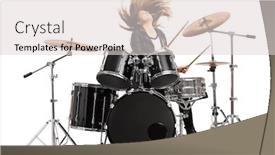  Presentation with drums - Slide set featuring energetic-female-drummer-throwing background and a light gray colored foreground