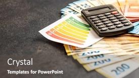  Presentation with calculator - Presentation theme consisting of energetic-label-euro-money background and a dark gray colored foreground