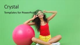  Presentation with aerobics - Beautiful presentation theme featuring energetic woman 20s wearing summer backdrop and a seafoam green colored foreground