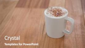  Presentation with served - Slide set enhanced with energized - coffee served in white mug background and a coral colored foreground