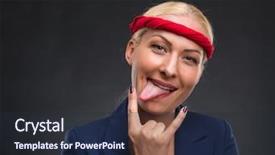  Presentation with heavy metal - Beautiful presentation design featuring energized - funny businesswoman showing heavy metal backdrop and a wine colored foreground