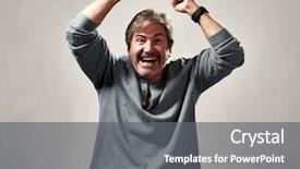  Presentation with gray - Audience pleasing presentation theme consisting of energized - glad excited laughing mature man backdrop and a gray colored foreground