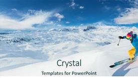  Presentation with alpine skiing - Presentation theme having energy - alpine skier skiing downhill panoramic background and a sky blue colored foreground