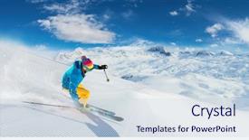  Presentation with alpine skiing - Beautiful slide deck featuring energy - alpine skier skiing downhill panoramic backdrop and a sky blue colored foreground