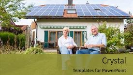  Presentation with chairs - Presentation design with energy - couple of man and woman background and a gold colored foreground