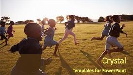  Presentation with girls running - Slide deck featuring energy - elementary school boys and girls background and a tawny brown colored foreground