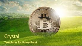  Presentation with green gold - Presentation design enhanced with energy - gold coin bitcoin background and a tawny brown colored foreground