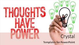  Presentation with thoughts - PPT theme having energy - hand with marker writing thoughts background and a coral colored foreground