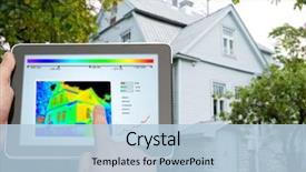  Presentation with computer room - Slide deck with energy - home housing people and technology background and a light blue colored foreground