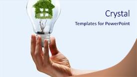  Presentation with hand holding plant - Audience pleasing presentation theme consisting of energy - human hand holding bulb backdrop and a sky blue colored foreground