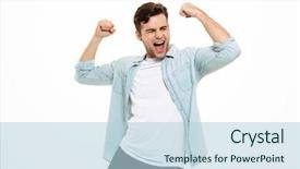  Presentation with energy - PPT theme featuring energy - portrait of a satisfied young background and a light blue colored foreground
