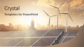  Presentation with wind energy - Cool new slide set with energy - solar panels and wind turbines backdrop and a lemonade colored foreground